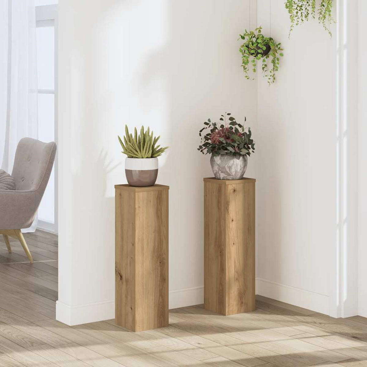 PFLANZENSTÄNDER 2er Set Artisan-Eiche 17/17/60 Cm Holzwerkstoff - Braun, Holzwerkstoff (17/60/17cm) - vidaXL