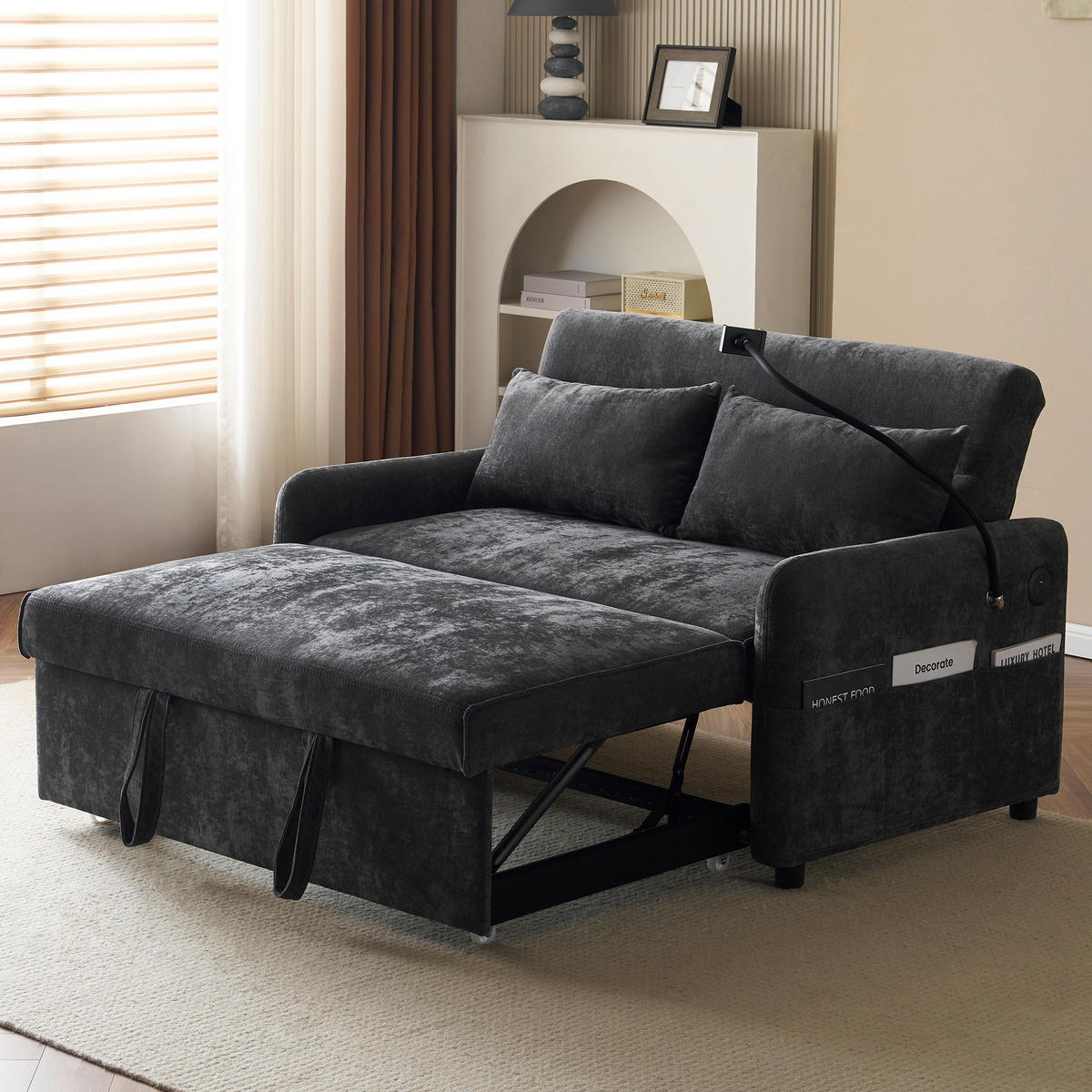 SCHLAFSOFA ausziehbar 129 x 163 cm Chenille Gray - Grau, Metall (76/81/129cm) - Meubliv