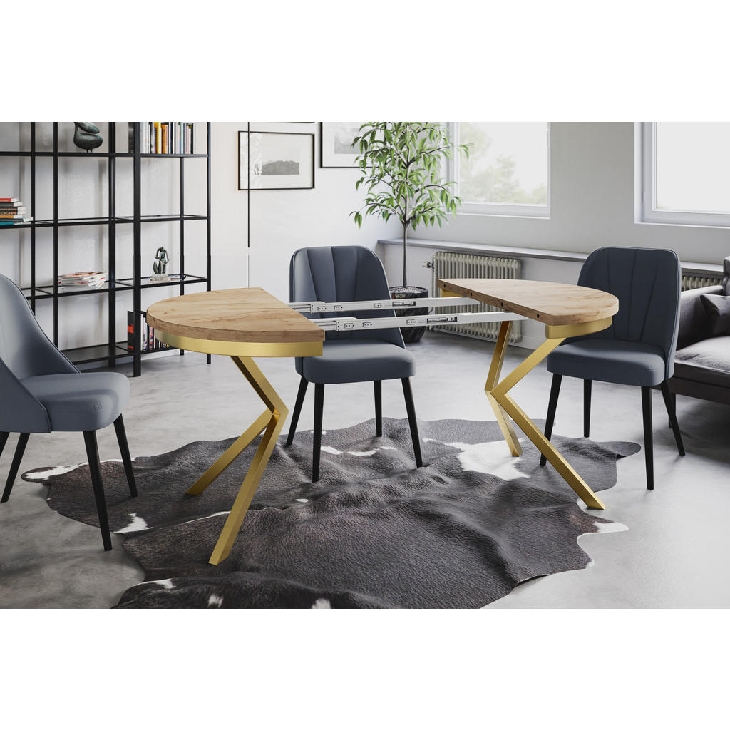 Thumbnail - Alpi-Möbel Esszimmertisch, Braun, Gold, Holzwerkstoff, Rund, X-Form, 100x76x100 cm, Esszimmer, Tische, Esstische