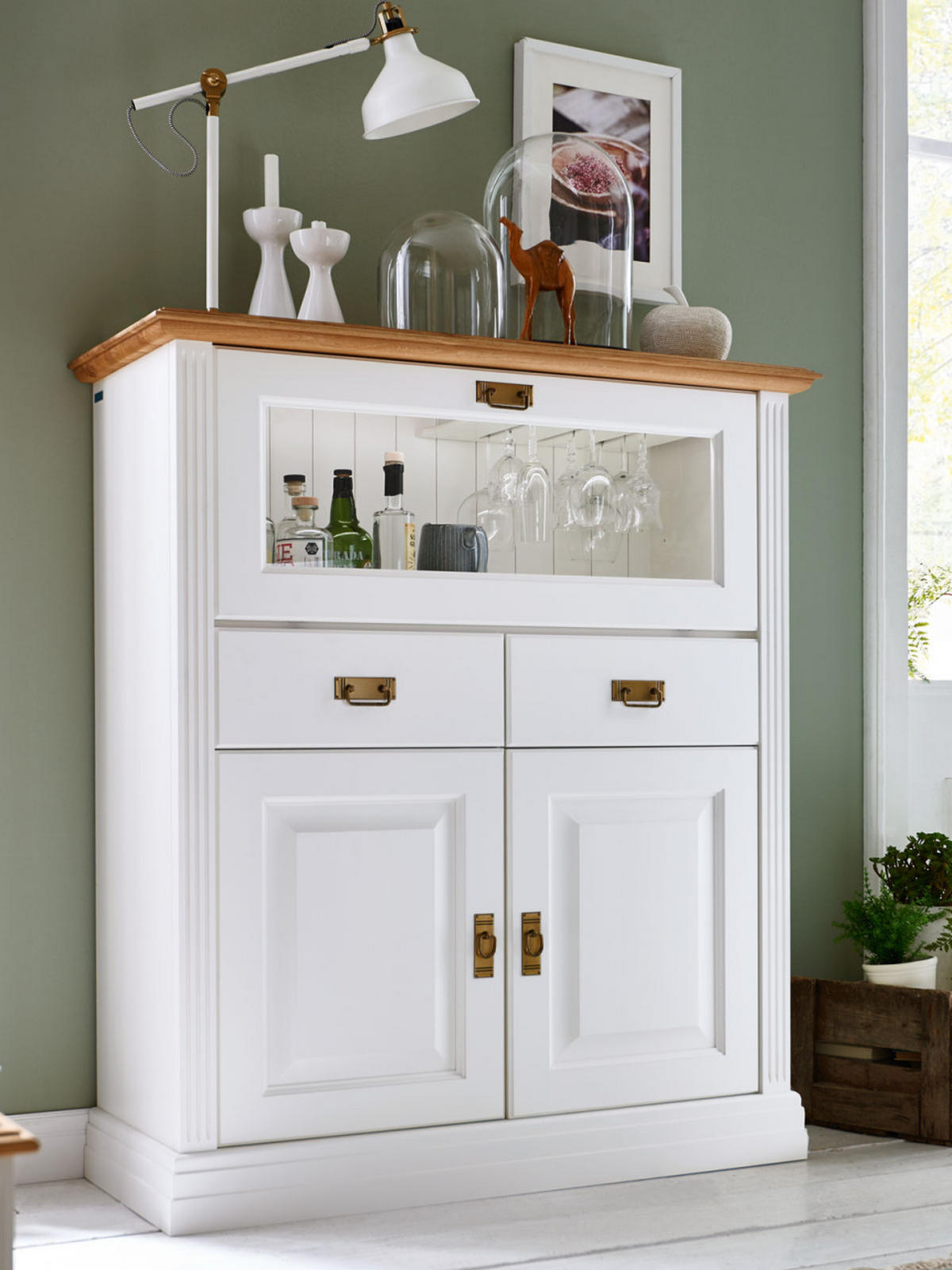 BARSCHRANK Novara 3-türig - Weiß/Braun, Holz (111/133/45cm) - Casamia Massive Möbel