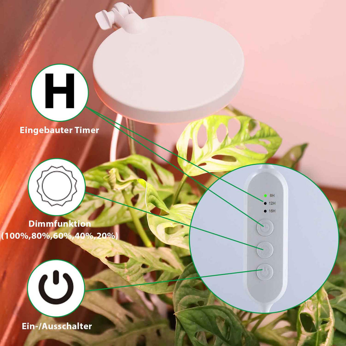 LED-PFLANZENLEUCHTE - dimmbar mit Timerfunktion und Klipphalterung für Töpfe, USB-betrieben - Weiß, Kunststoff (10/79.3/10cm) - Northpoint