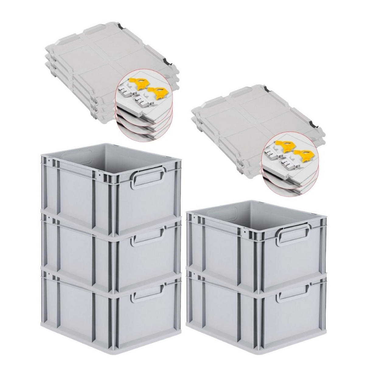 EUROBOX 5x Nextgen Economy Mit Scharnierdeckel Grau/Gelb Griffe Geschlossen 20 Liter - Gelb, Kunststoff (30/22/40cm) - PROREGAL