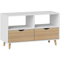 TV-LOWBOARD 99/39/58 cm mit 2 offenen Fächern und 2 Schubladen, Holz mit Kabelmanagement, Weiß - Weiß, Holzwerkstoff (99/58.3/39cm) - Redom