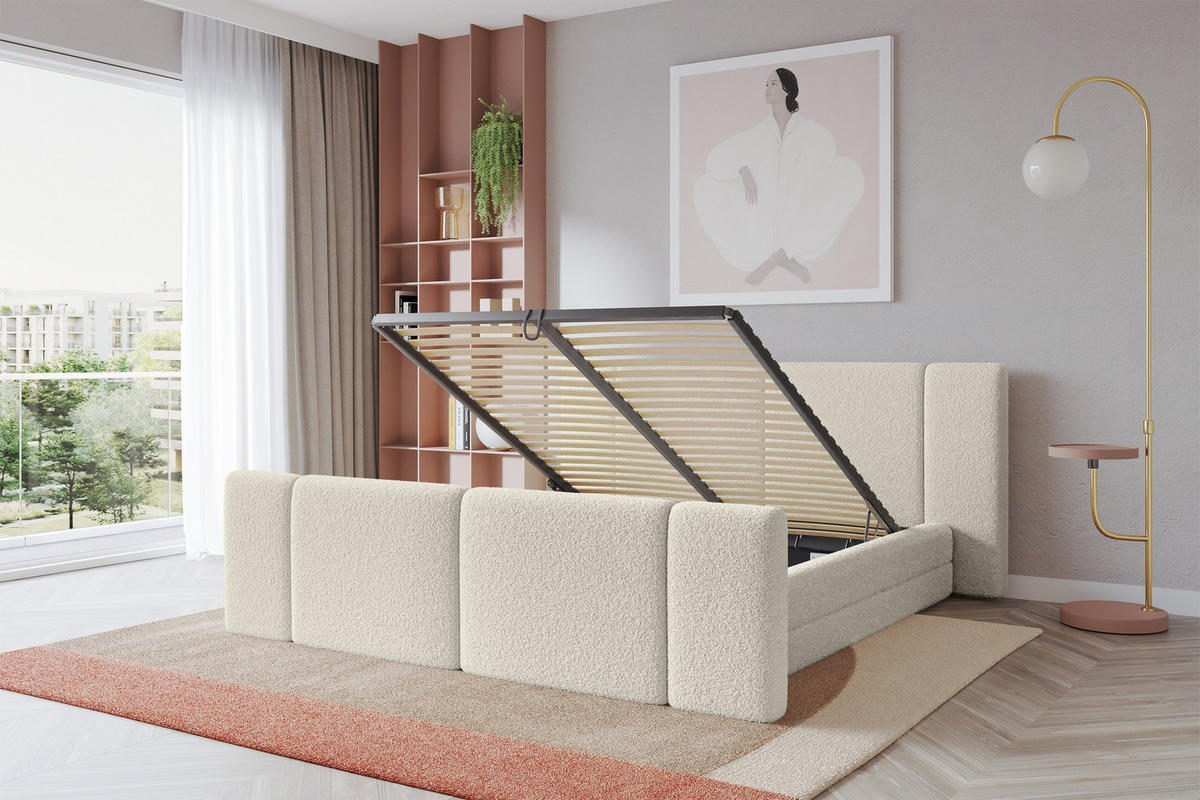 POLSTERBETT mit Bettkasten, Fußteil und Lattenrost, Bett mit Matratze H3/H4 - TEVO-Z 180x200 Beige - Champagner, Holzwerkstoff/Textil (180/200cm) - ALTDECOR