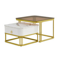 COUCHTISCH DE-025 Nestia Weiß/Gold/Teebraun 2-tlg. - Weiß, Holzwerkstoff (60/60/43cm) - ComfortXL