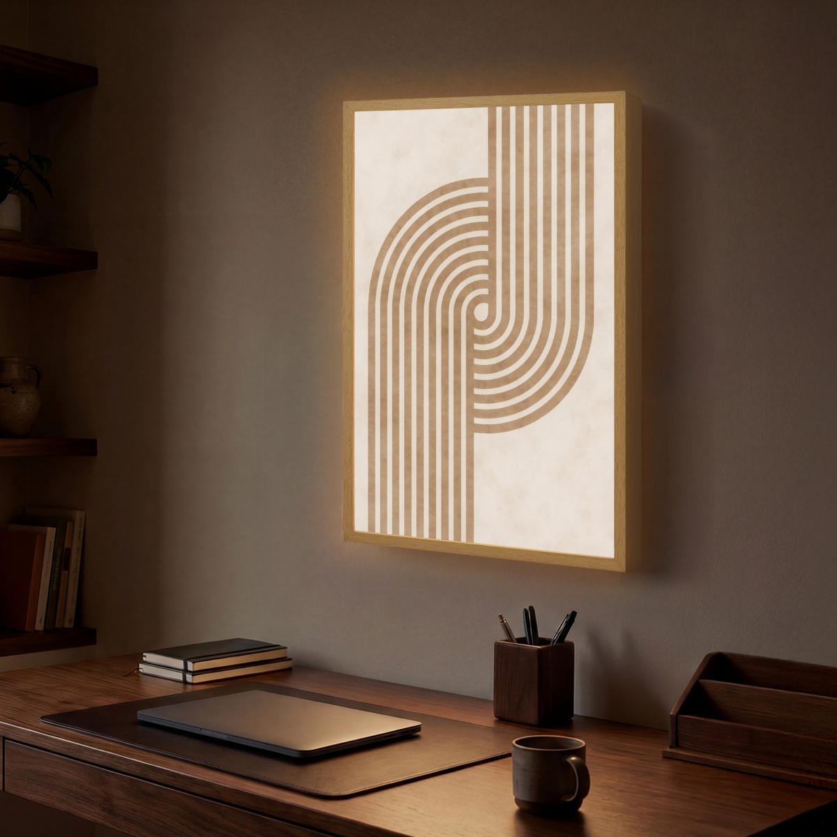 NÁSTĚNNÁ LAMPA S AKUMULÁTOREM Symetrický ohyb - měděná barva 40x60 cm - béžová, kompozitní dřevo (40/60/8cm) - OnlyWow