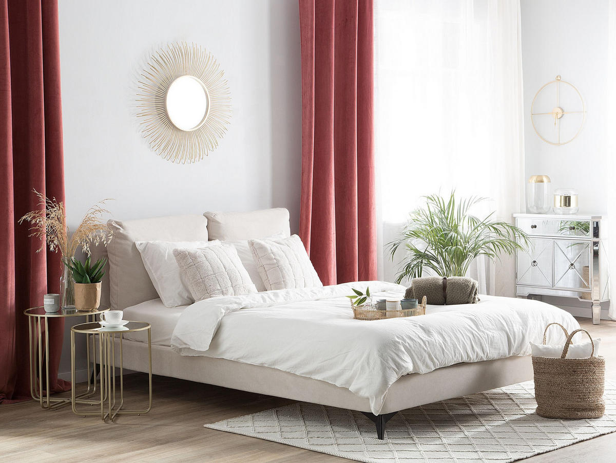 POLSTERBETT 160/200 cm Helles Beige Melle - Beige, Naturmaterialien/Textil (160/200cm) - Beliani