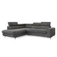 ECKSOFA VELISS Grau Kordstoff mit Schlaffunktion - Dunkelgrau, Holz (255/193cm) - MASSENO