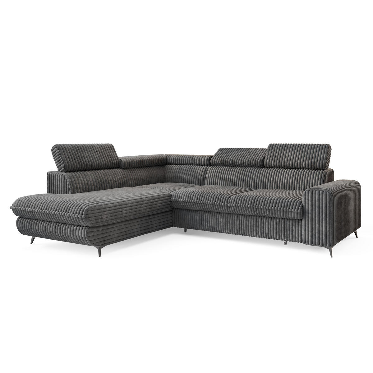 ECKSOFA VELISS Grau Kordstoff mit Schlaffunktion - Dunkelgrau, Holz (255/193cm) - MASSENO