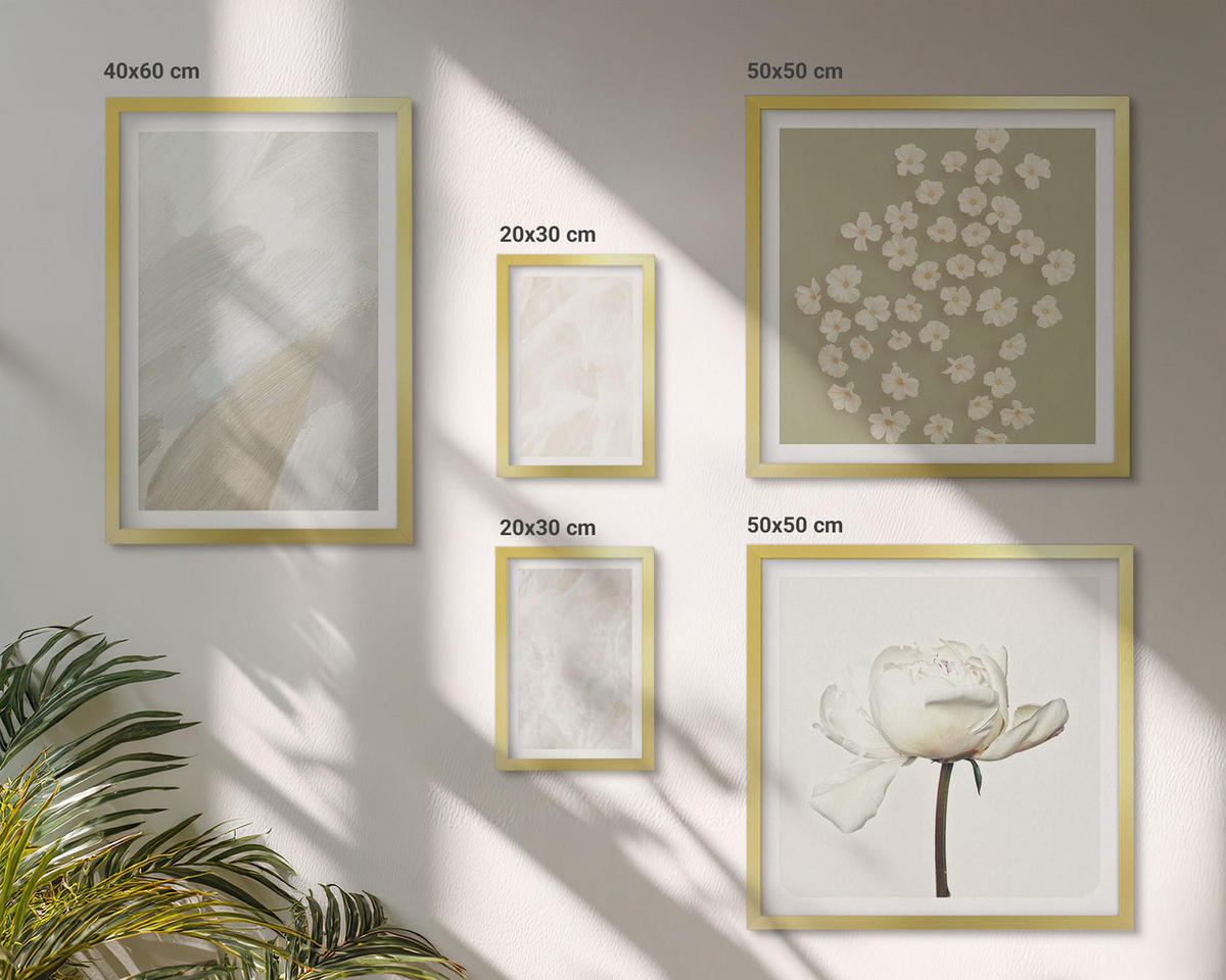 BILDER SET 5er Set - 50x50 cm & 20x30 cm & 40x60 cm Goldrahmen - Blumen, modische Boho-Texturen - Goldfarben, Kunststoff (40/60cm) - TULUP
