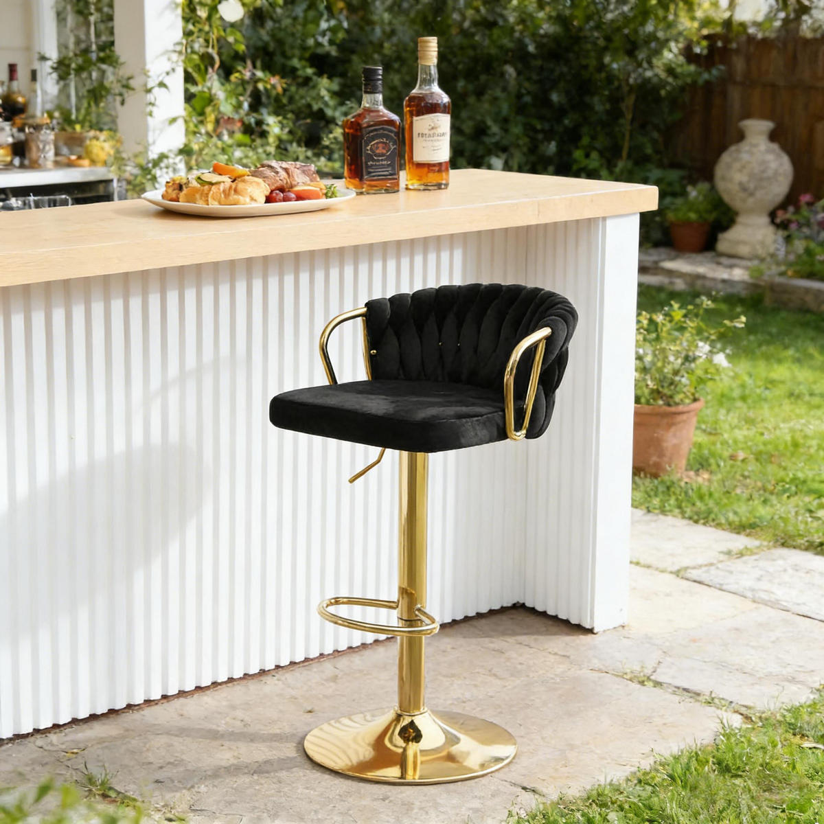 BARHOCKER DE-36090 Drehbar höhenverstellbar mit Samtbezug Schwarz - Schwarz, Metall (49.5/98/50.5cm) - ComfortXL