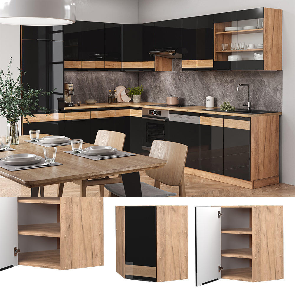 ECKHÄNGESCHRANK Fame-Line Schwarz Eiche hochglanz 57 cm - Honigeiche/Schwarz Hochglanz, Holzwerkstoff (57/72/34.1cm) - Vicco