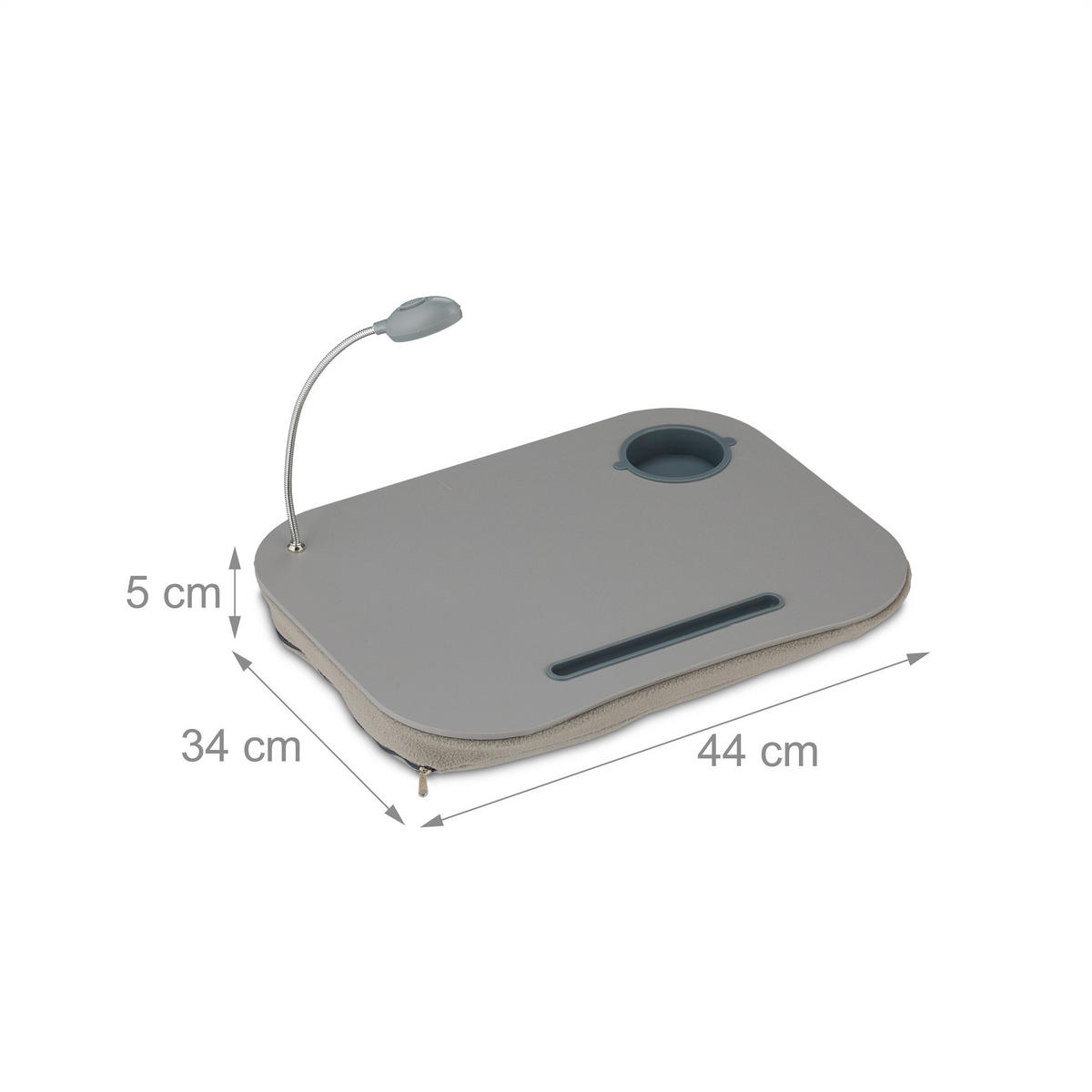 LAPTOPKISSEN Grau LED Licht Getränkehalter - Grau, Holzwerkstoff/Kunststoff (34/44/5cm) - Relaxdays