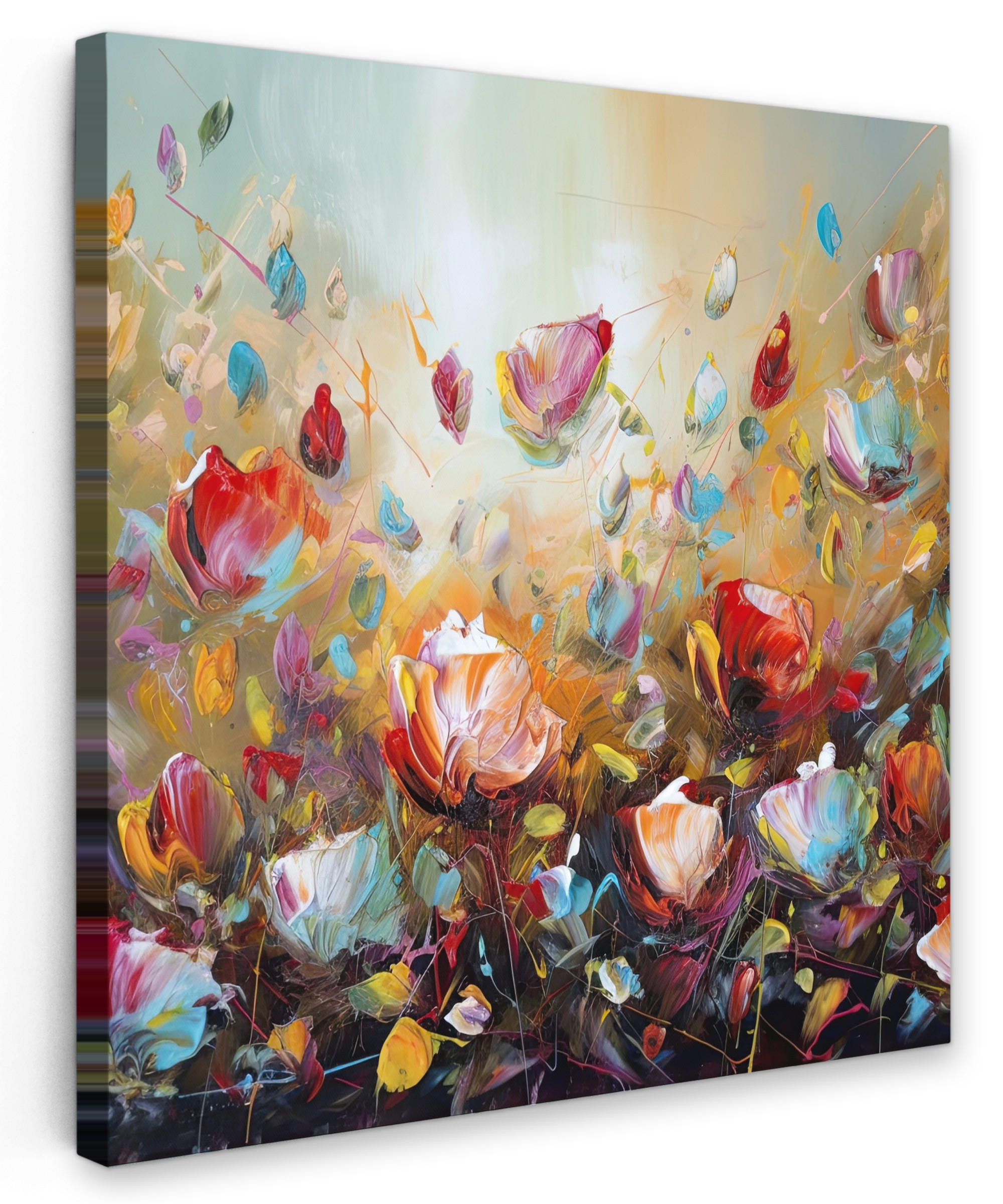 LEINWANDBILD Blumen - Kunst - Natur - Ölgemälde 20x20 cm - Multicolor, Textil (20/20cm) - MuchoWow