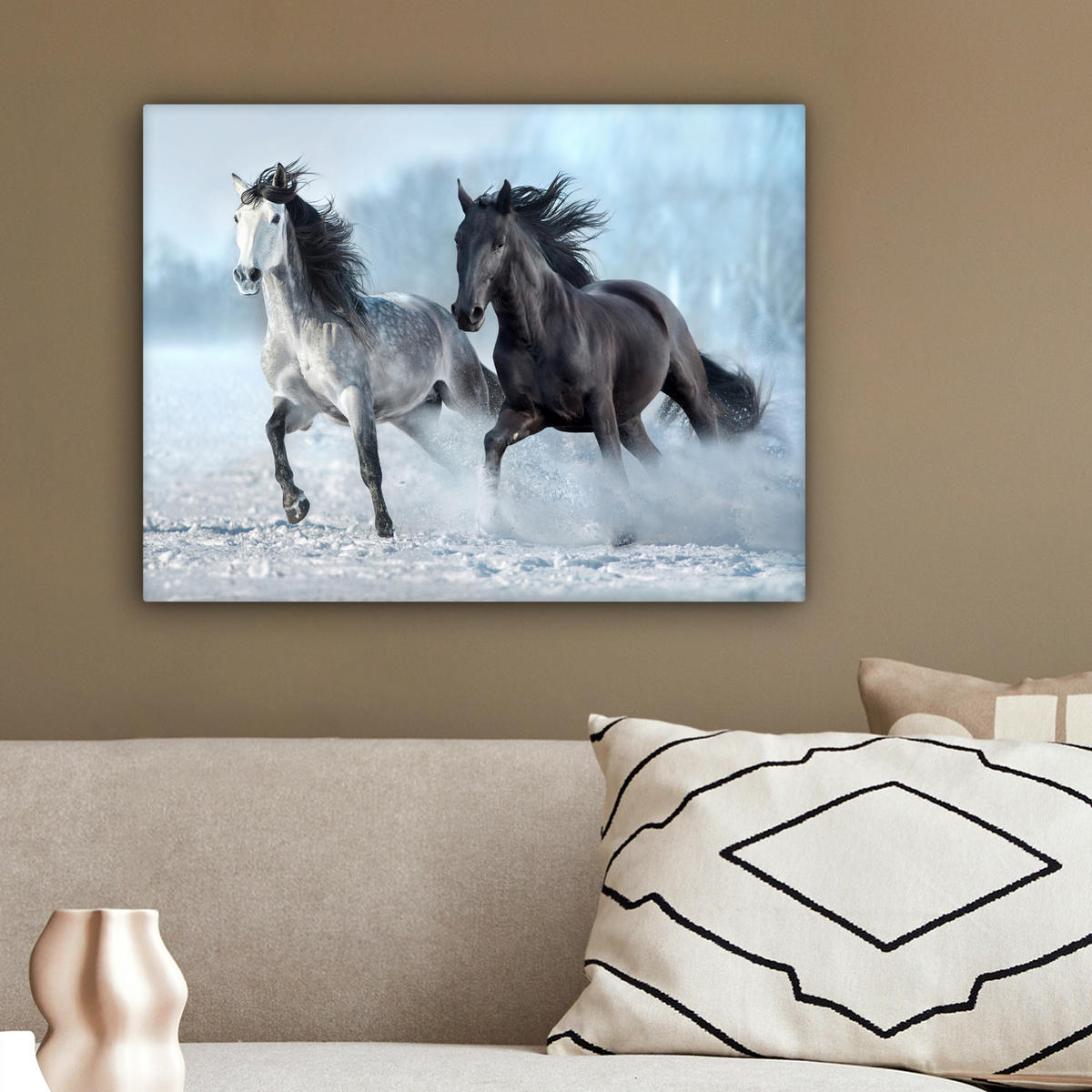 LEINWANDBILD Pferde - Winter - Tiere - Natur - Schnee 40x30 cm - Anthrazit, Textil (40/30cm) - MuchoWow