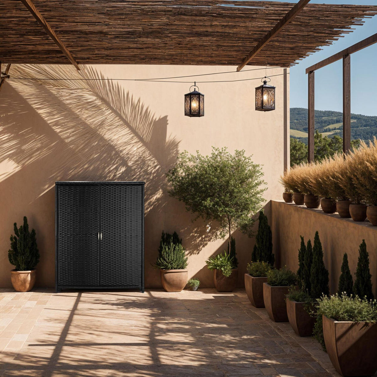 GARTENSCHRANK Monza,84,5 x 40,5 x 103,5 cm,schwarz - Schwarz, Kunststoff (84.5/103.5/40.5cm) - tectake