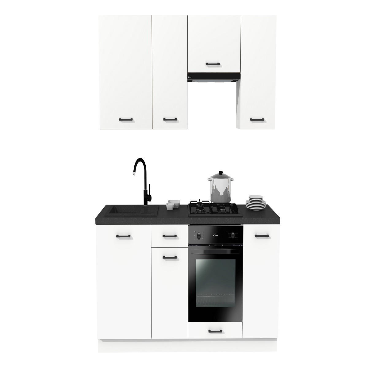 KÜCHENZEILE 200 cm mit Arbeitsplatte - SIMPLY Z23 - in Weiß Matt - Schwarz/Weiß, Holz/Metall (200/212/53cm)