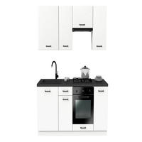 KÜCHENZEILE 200 cm mit Arbeitsplatte - SIMPLY Z23 - in Weiß Matt - Schwarz/Weiß, Holz/Metall (200/212/53cm)