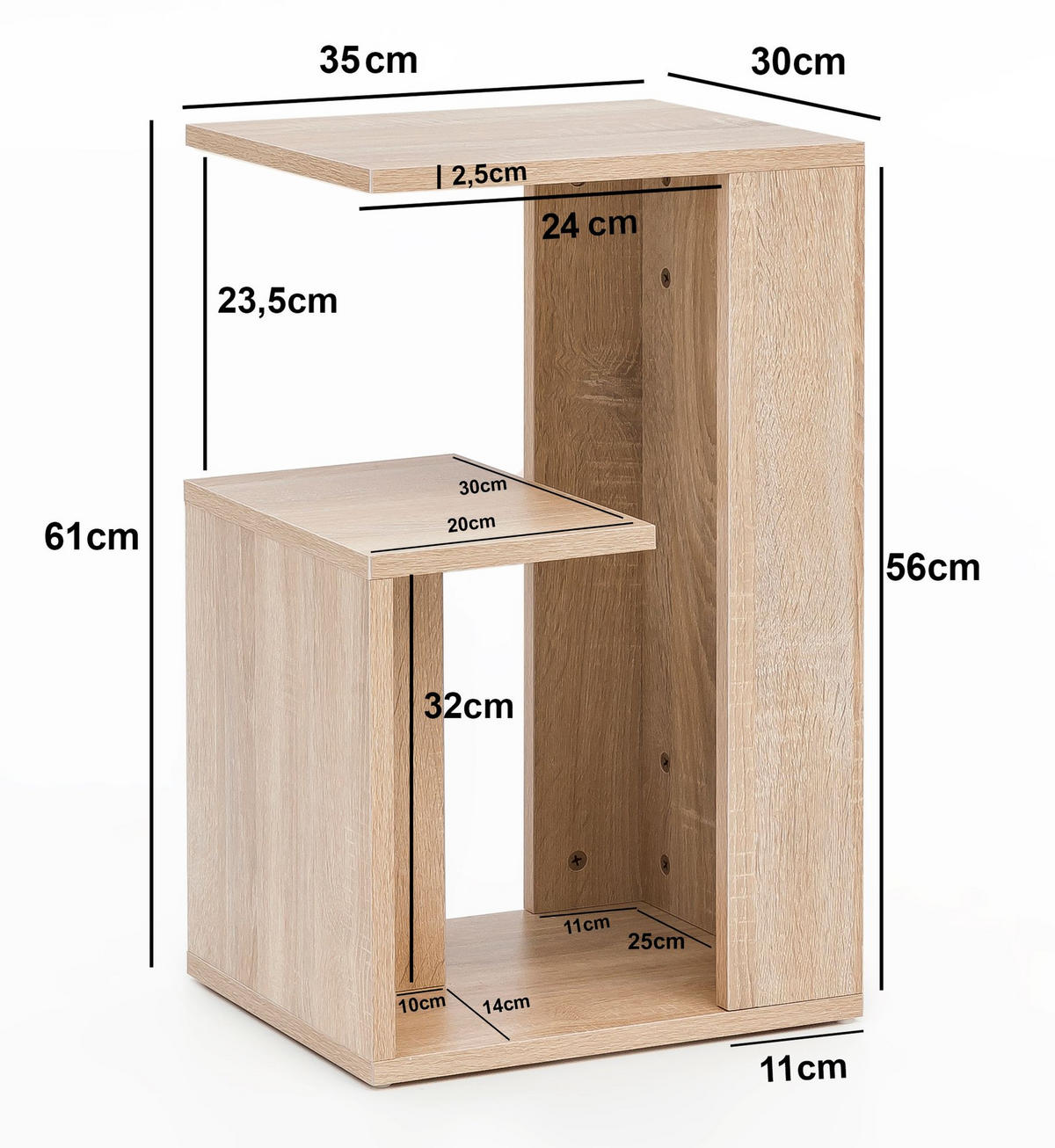 BEISTELLTISCH Holz 3 Ablagen Melaminbeschichtung BRENTA, Beige 35x30x61 cm - Beige, Holz (30/35/61cm) - KADIMA DESIGN