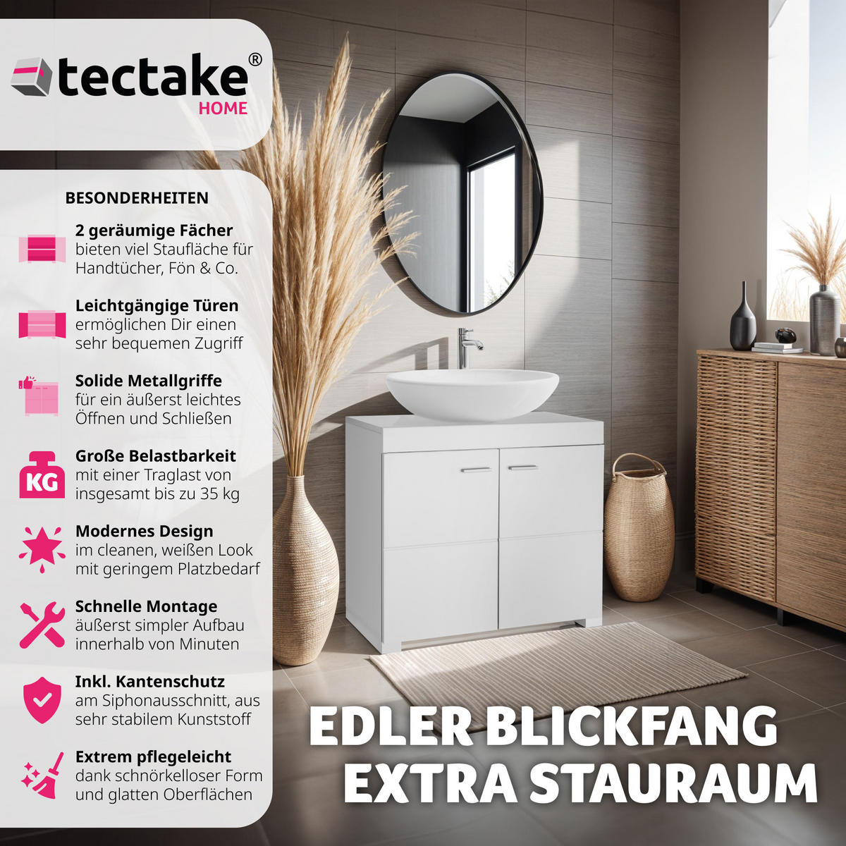 WASCHBECKENUNTERSCHRANK Idris,60 x 35 x 56 cm,weiß - Weiß, Holzwerkstoff (60/56/35cm) - tectake