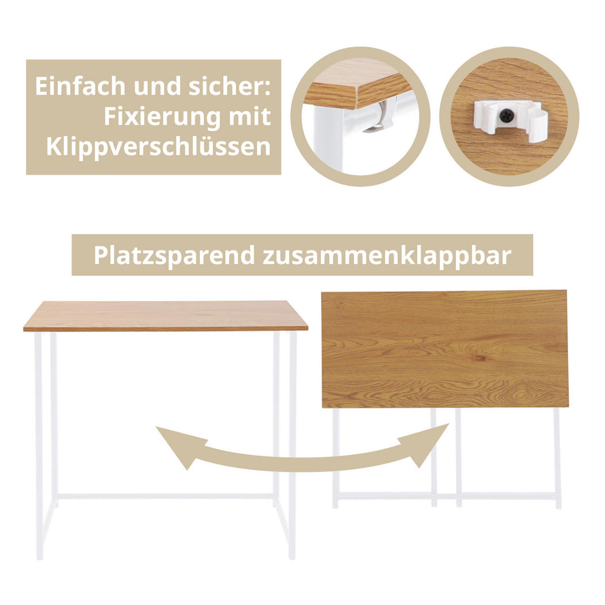 SCHREIBTISCH Klappbar Schmal Platzsparend Mehrzweck-Computertisch 80x40x76cm Eiche - Braun, Holz (40/80/76cm) - SVITA