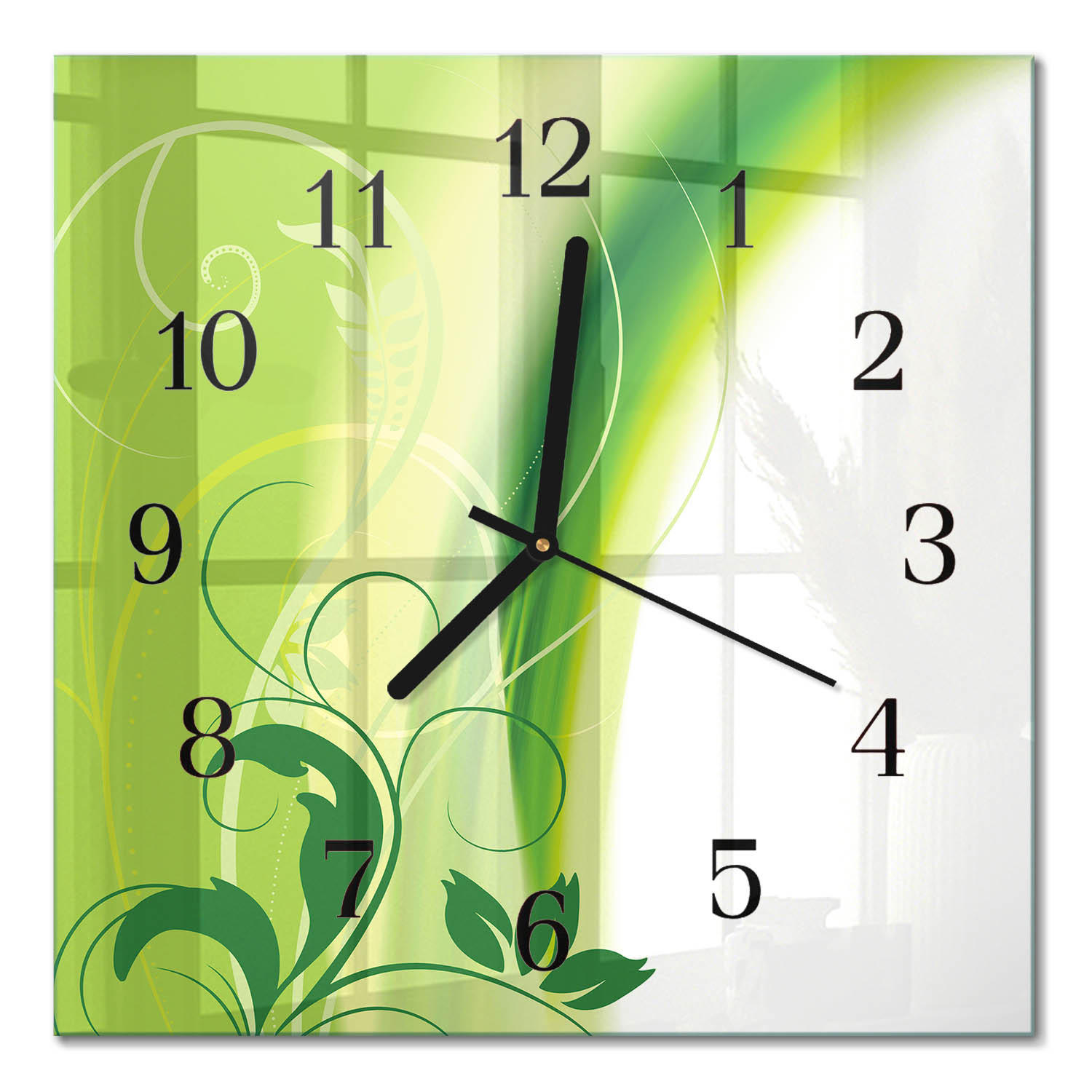 WANDUHR 30x30 cm - Blumenmuster - Grün, Glas (30/30/0.4cm) - TULUP