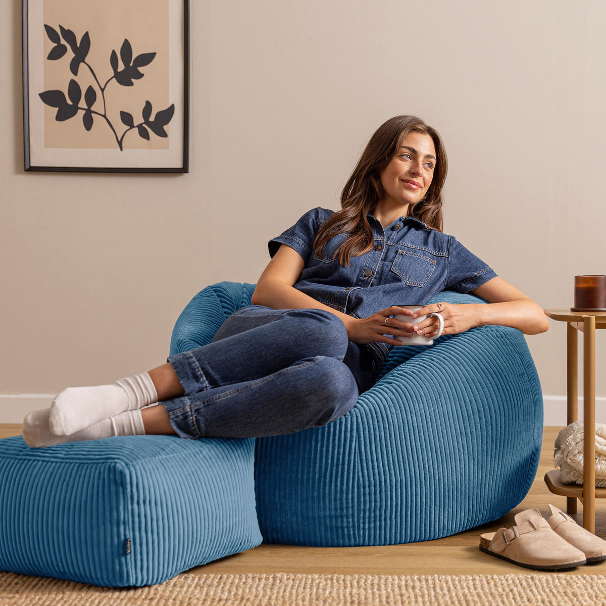 SITZSACK mit Hocker Kingston XXL - Blau, Textil (92/52/92cm) - icon
