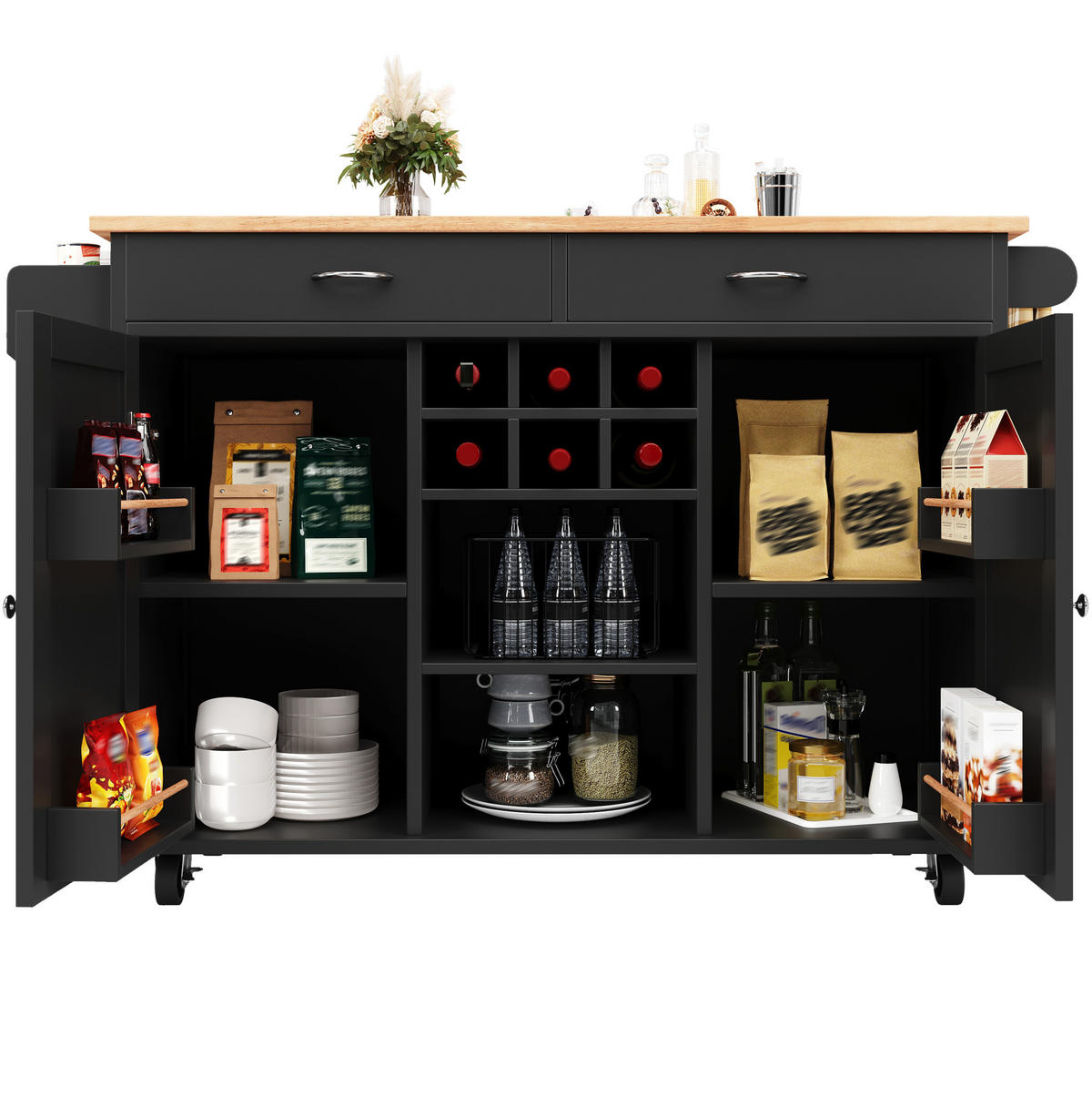 KÜCHENINSEL mit Stauraum 102 x 45 x 92 cm Schwarz - Schwarz, Metall (45/92/102cm) - Beauniv