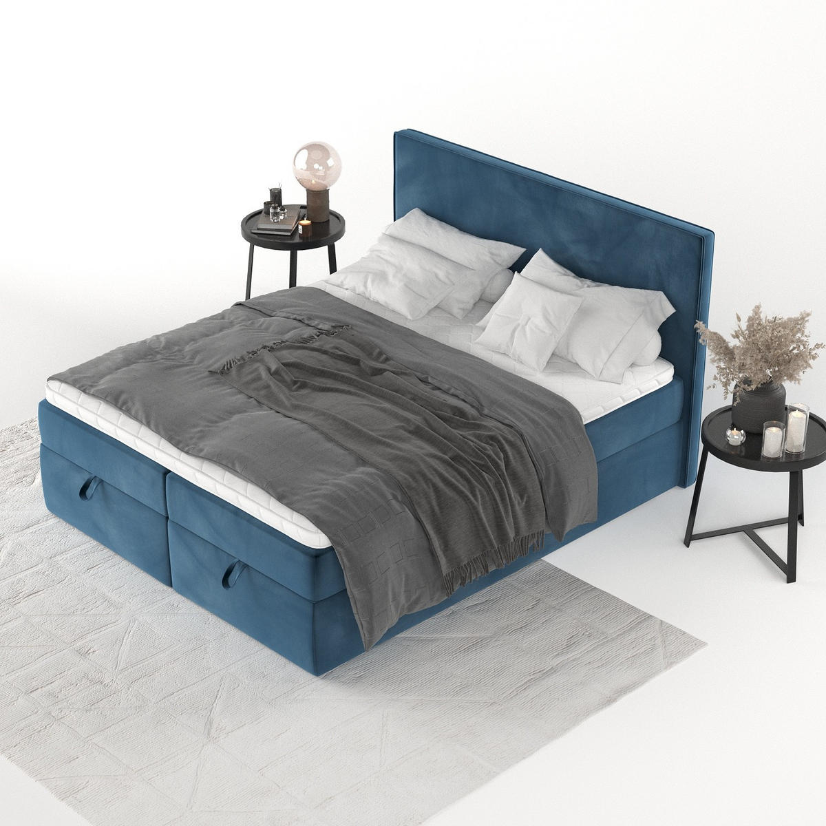 BOXBETT Velma 180/200 cm Dunkelblau im Kronos Stoff - Schwarz/Dunkelblau, Holz/Holzwerkstoff (180/200cm) - AltaBeds