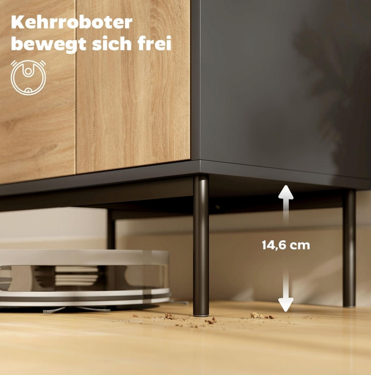 SIDEBOARD in Schwarz/Natur mit 4 Türen und Push-to-open-Funktion,60/78/35 cm - Schwarz, Holz (60/78/35cm) - Flora Grace