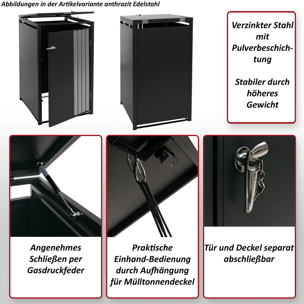 1ER-MÜLLTONNENVERKLEIDUNG Anthrazit, Braun - Anthrazit/Braun, Metall (68/122/84cm) - MCW