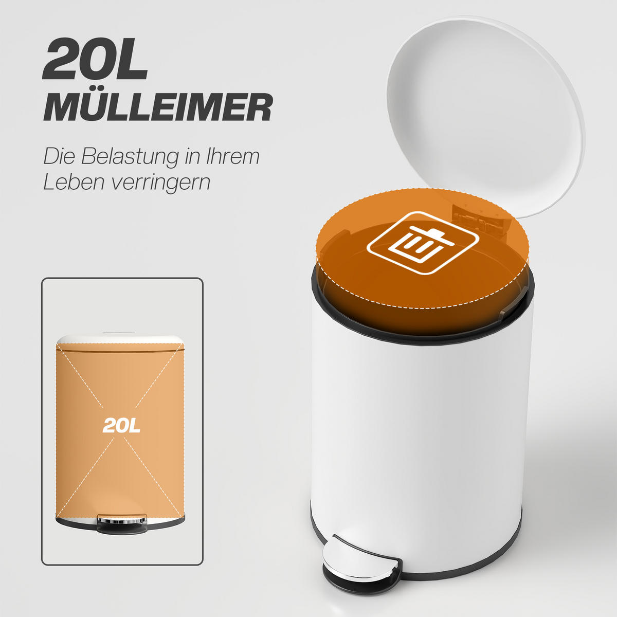 MÜLLEIMER 20L - Creme, Metall (30/44.5/36cm) - HOMCOM