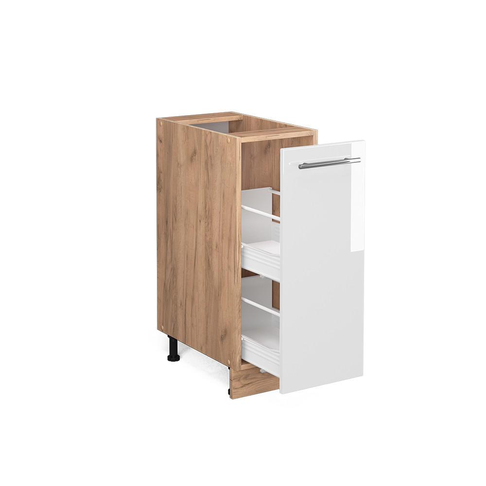 APOTHEKERUNTERSCHRANK Fame-Line Weiß Hochglanz 30 cm ohne AP - Honigeiche/Weiß Hochglanz, Holzwerkstoff (30/82/51.6cm) - Vicco