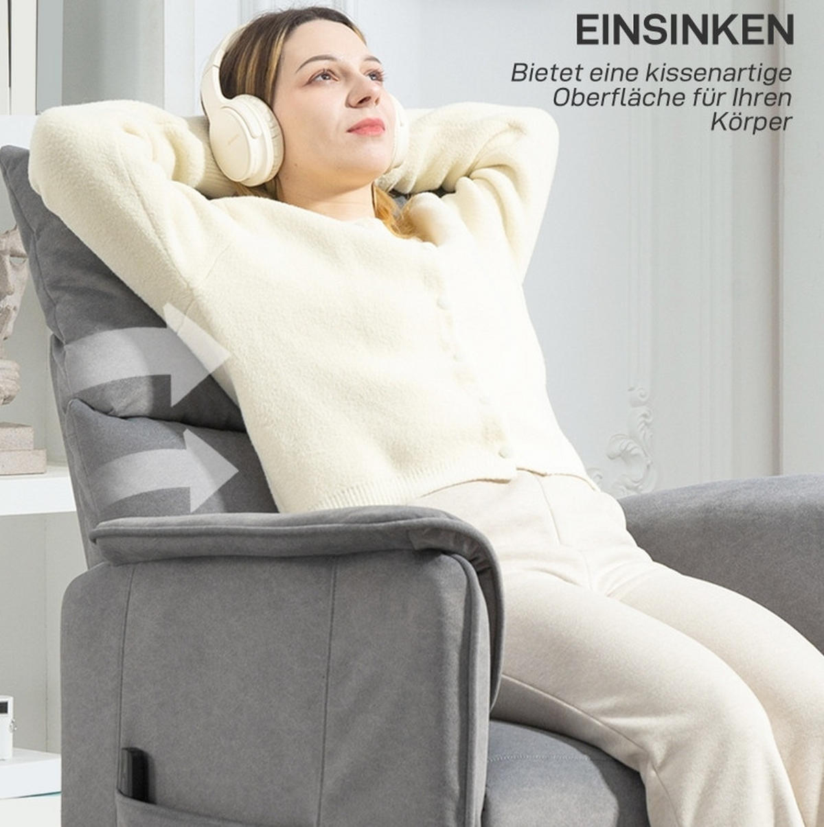 RELAXSESSEL 83/80/104 cm grau aus Polyester elektrisch verstellbar mit Memory-Funktion - Grau, Textil (80/104/83cm) - OKWISH