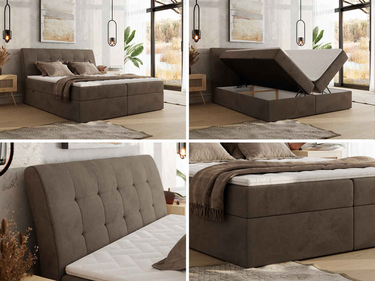 BOXBETT DAGOS 160/200 - Braun Velvet - H3 - Topper T25 - Braun, Textil (160/200cm) - MKS