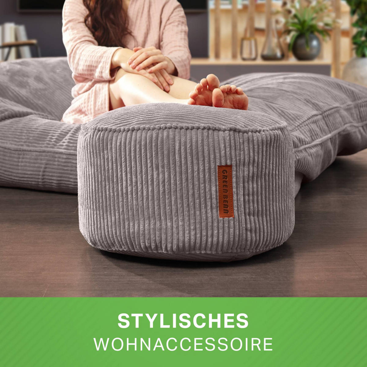 SITZSACK-HOCKER Pouf "Cord" 45x25cm - Grau, Textil (45/25/45cm) - Green Bean