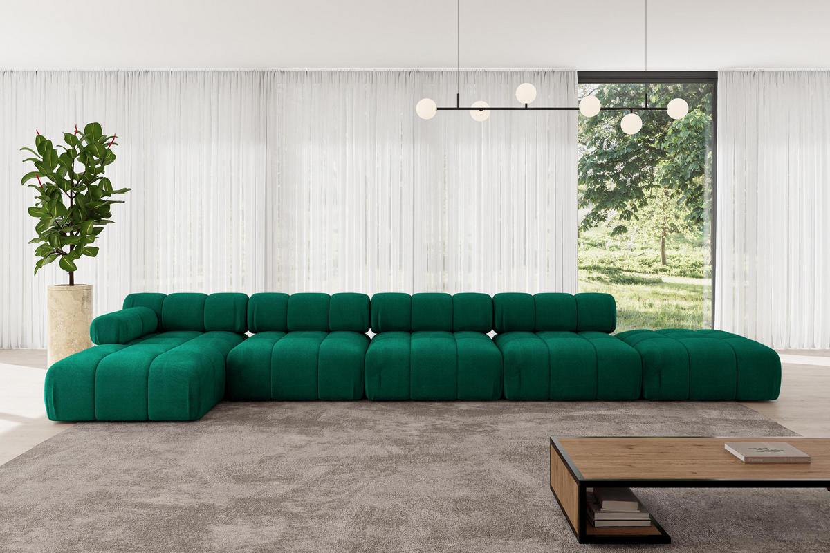 ECKSOFA modulares Sofa Lizur-L3 - 475x160x70 cm Dunkelgrün Velours - Dunkelgrün, Holzwerkstoff/Textil (475/160cm) - ALTDECOR