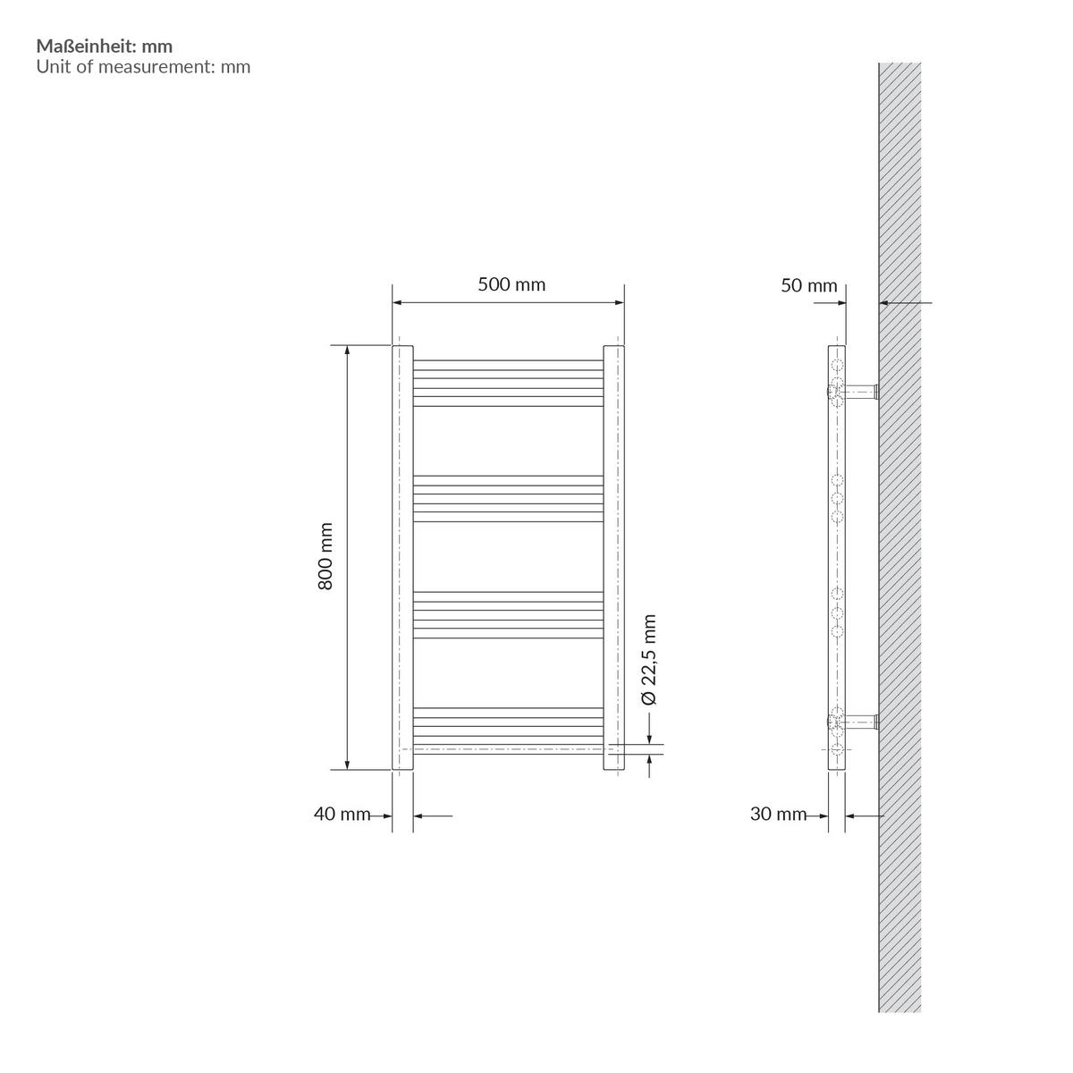 RUČNÍKOVÝ radiátor 500 x 800 mm, béžový, rovný s bočním připojením - béžová, kov (50/80/3cm) - LuxeBath