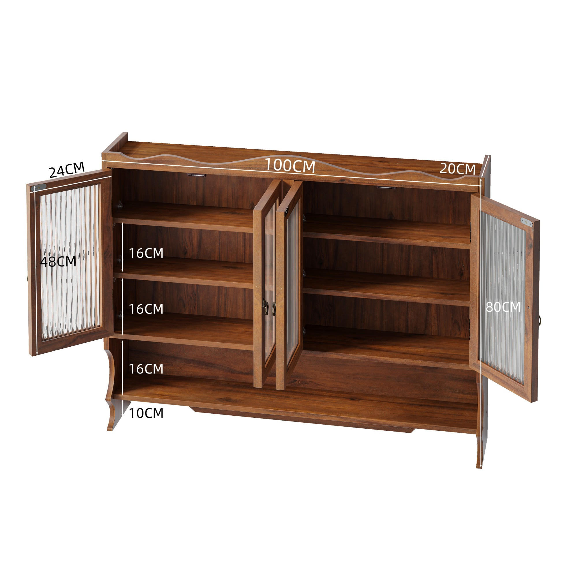 KÜCHENOBERSCHRANK 100/20/80 cm aus Massivholz und Glas mit 4 Türen und Hakenleiste Braun - Braun, Holz (100/80/20cm) - Modenvie