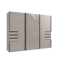 SCHWEBETÜRENSCHRANK 3-türig B270/H208/64 cm, Sandgrau, Mitteltür Glas, Kleiderschrank mit Schubladen & Vollausstattung, / 22614 - Sandfarben/Graubraun, Holzwerkstoff/Metall (270/208/64cm) - luma-home