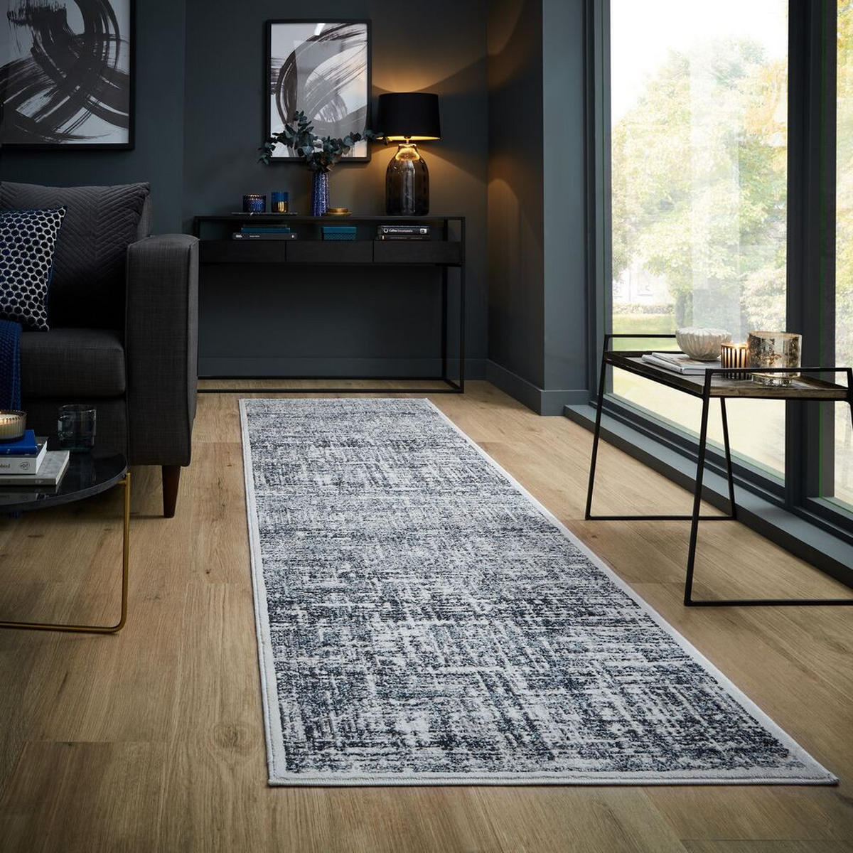 TEPPICH Abstrakt-Design, mit Glanzeffekt LYDE, Blau 80x300 cm - Blau, Textil (80/300cm) - KADIMA DESIGN