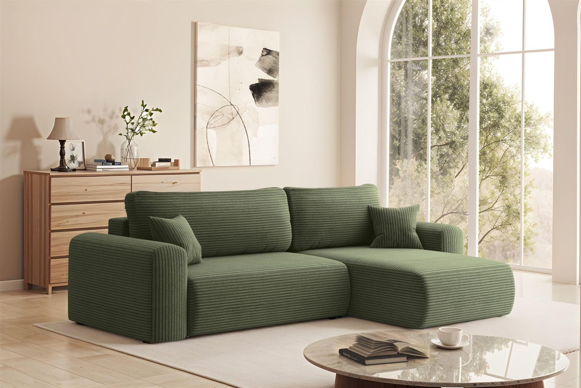 ECKSOFA Flora In Poso - Hellgrün, Holzwerkstoff/Textil (272/145cm) - Fun Möbel