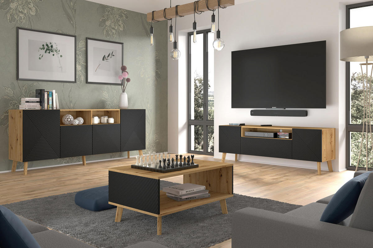 COUCHTISCH Artisan Eiche, Schwarz 90/45/60 - Schwarz, Holzwerkstoff (60/90/45cm) - RAUMHIRSCH FURNITURE