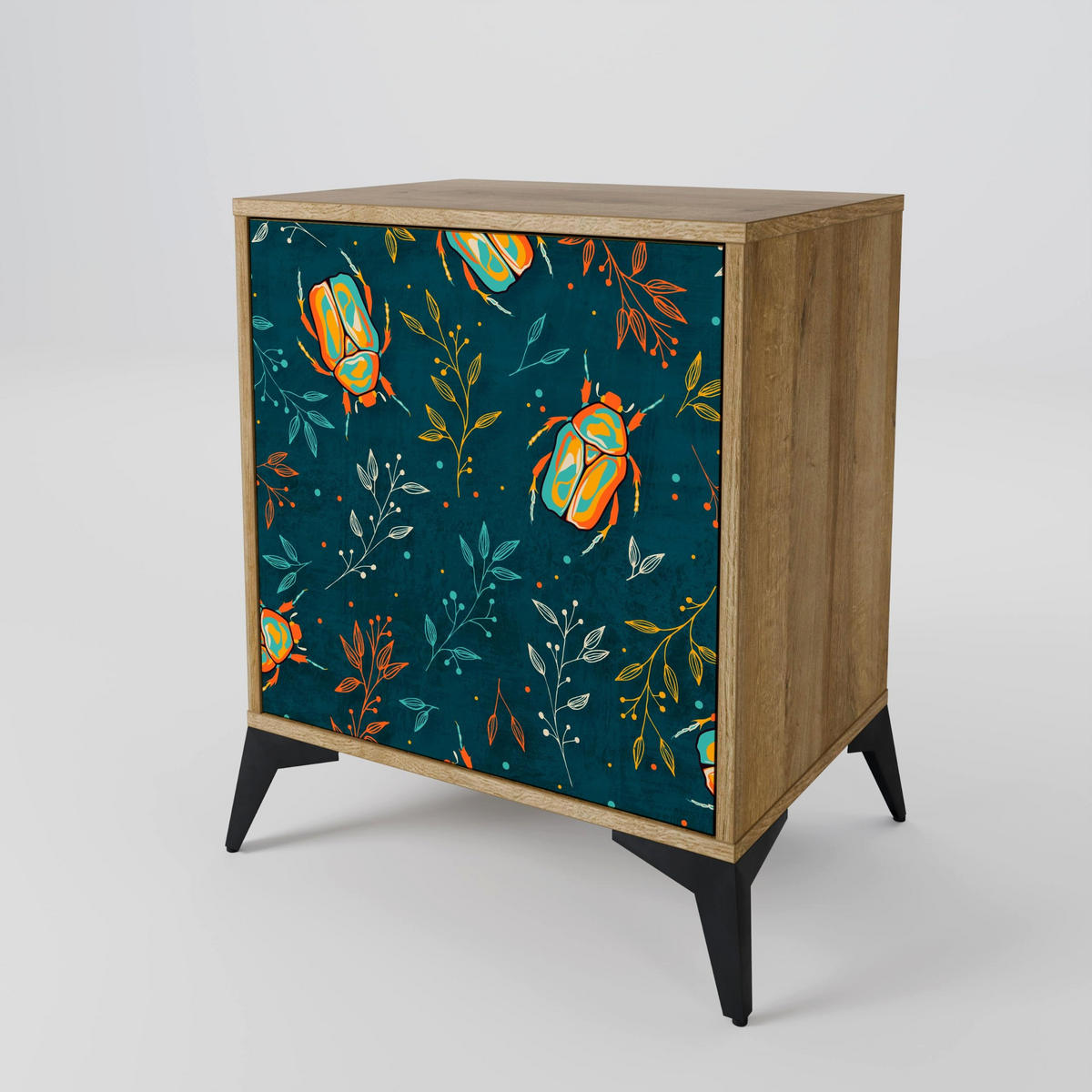 SIDEBOARD AUTUMN INSECTS, Eichefarben, 57,5x42x57,5 cm, Ohne Füße - Eichefarben/Multicolor, Holzwerkstoff (57.5/57.5/42cm) - SpaceRebels