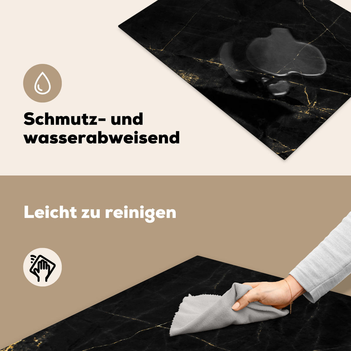 HERDABDECKPLATTE Marmor - Schwarz - Gold - Chic - Marmoroptik - Design Induktionsmatte 71x52 cm - Schwarz, Kunststoff (71/52/0.2cm) - MuchoWow
