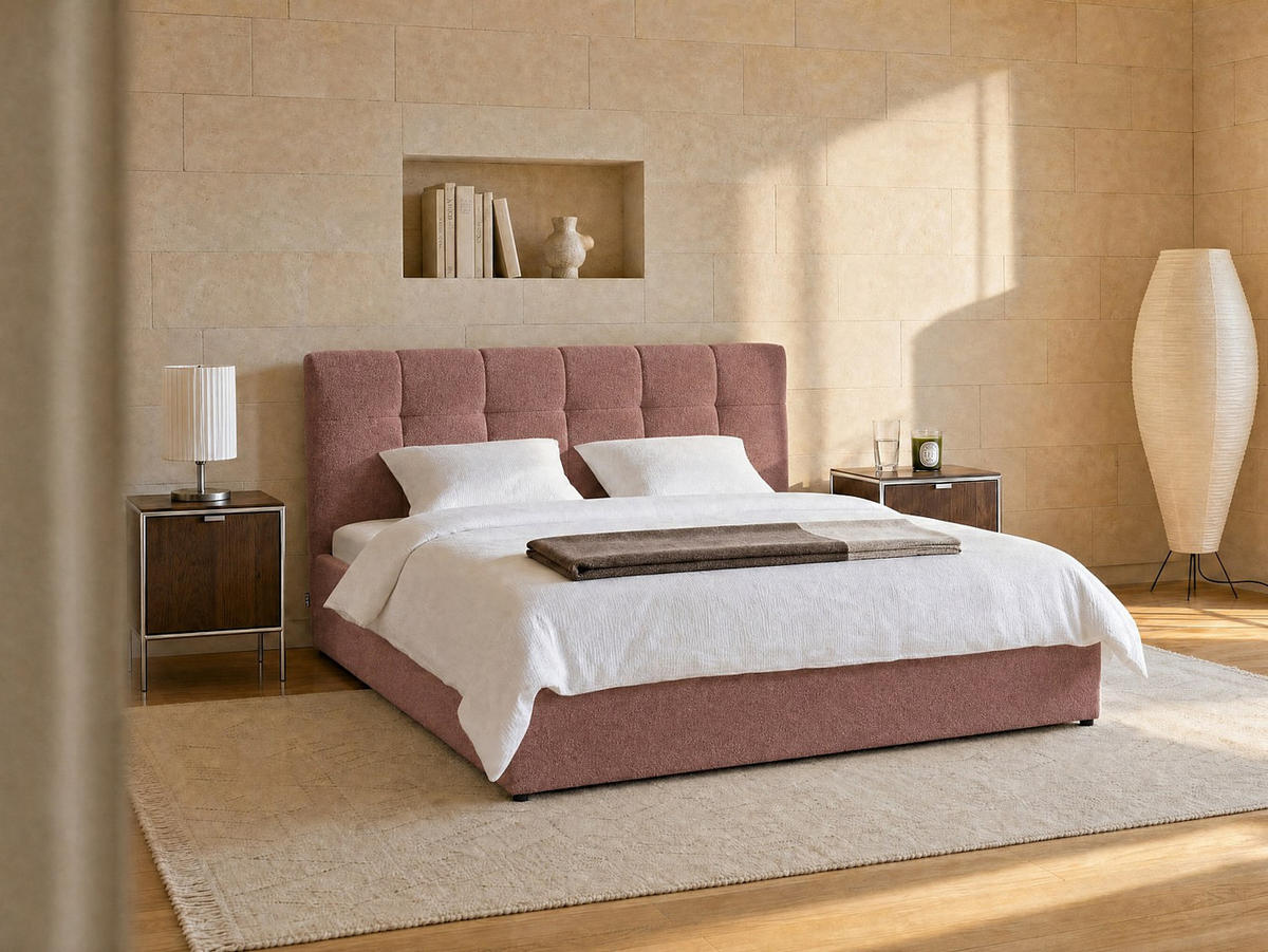 BETT mit Bettkasten - 2 Personen - stoff - terracotta Maziri - Terracotta, Textil (160/200cm) - Vente-Unique