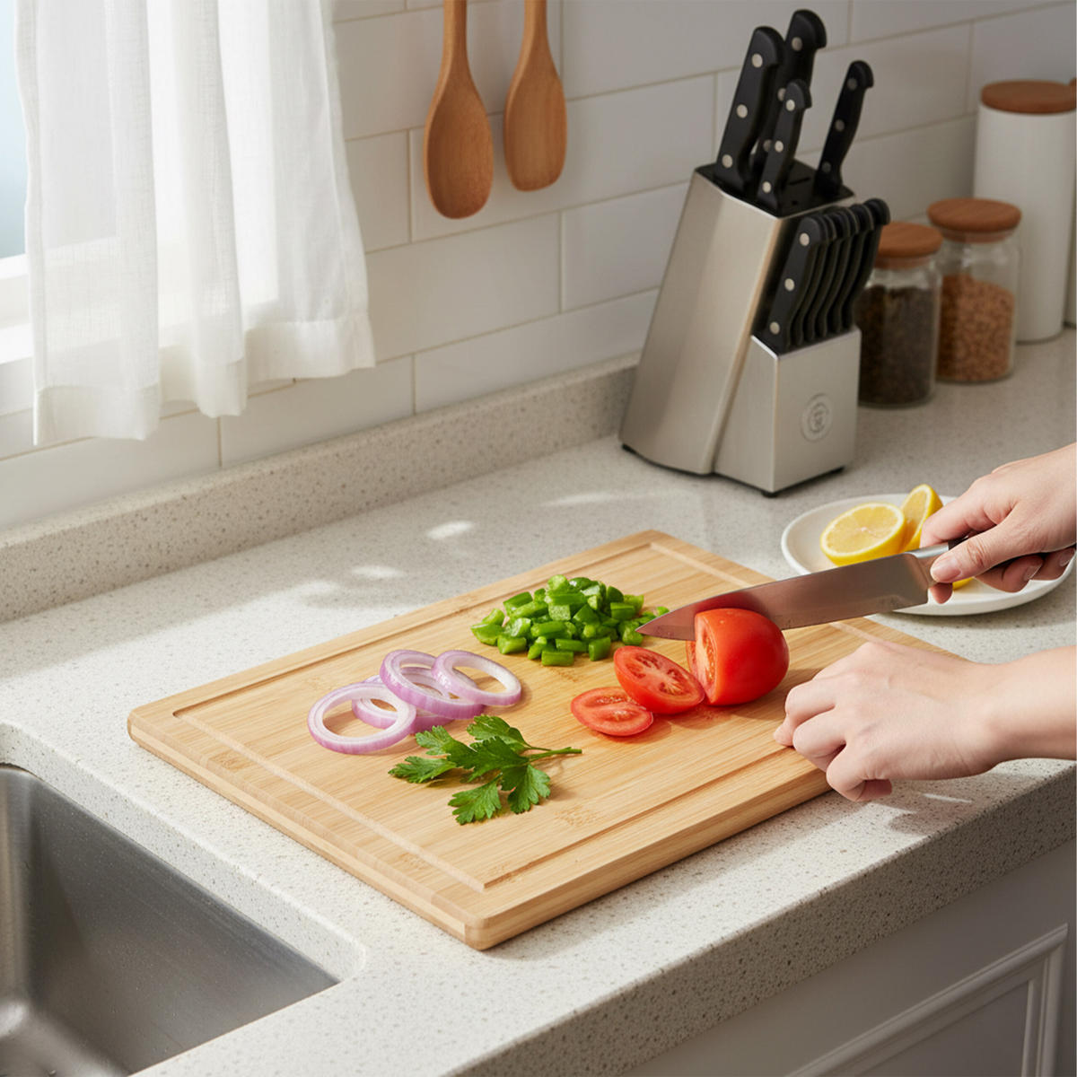 SCHNEIDEBRETT - Hellbraun, Holz/Kunststoff (38/25cm) - Relaxdays