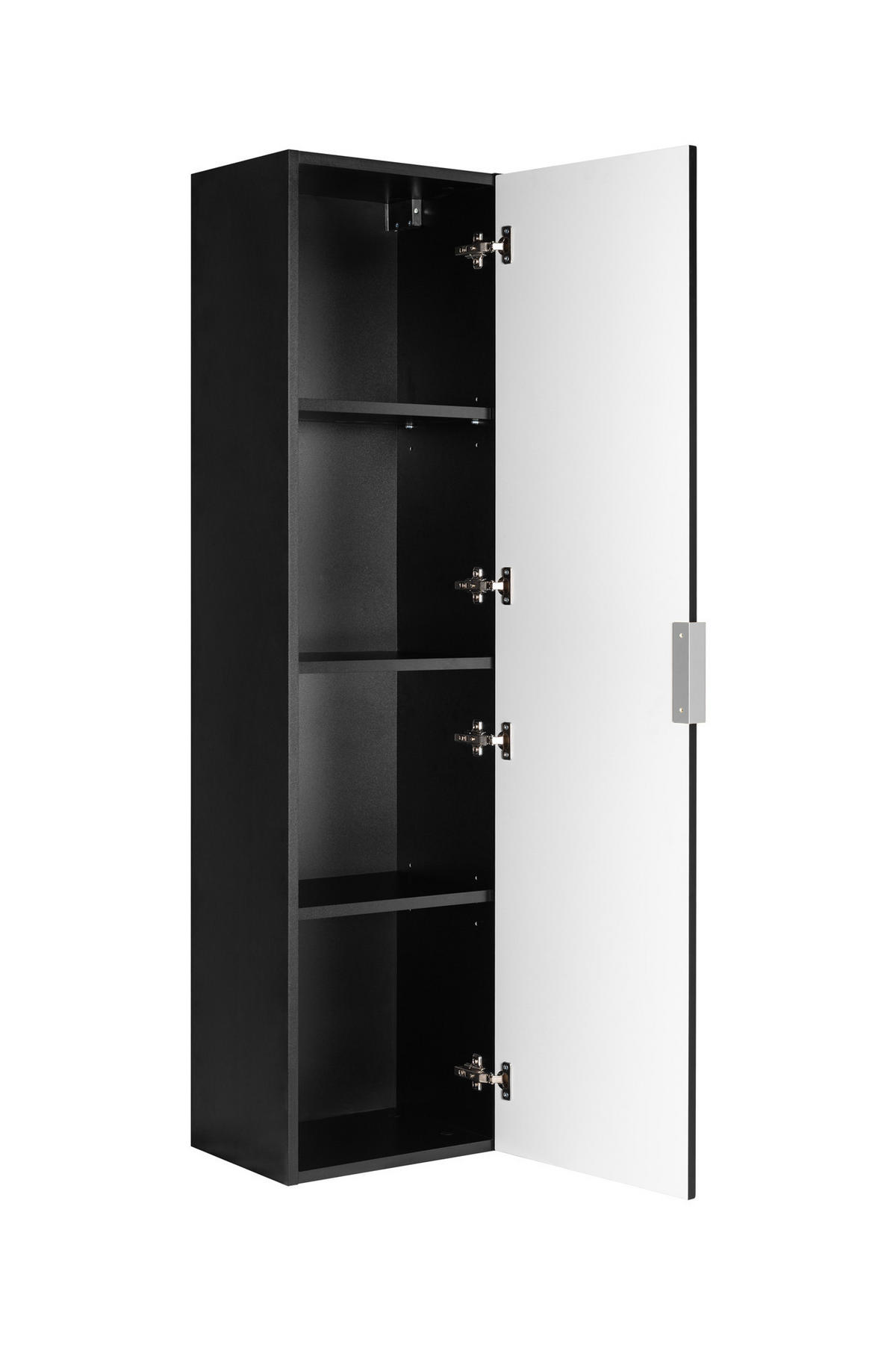 BADEZIMMERSCHRANK, Schwarz, 35 x 136 x 27 cm, silberner Griff - Silberfarben/Schwarz, Holzwerkstoff (35/136/27cm) - 3XE LIVING