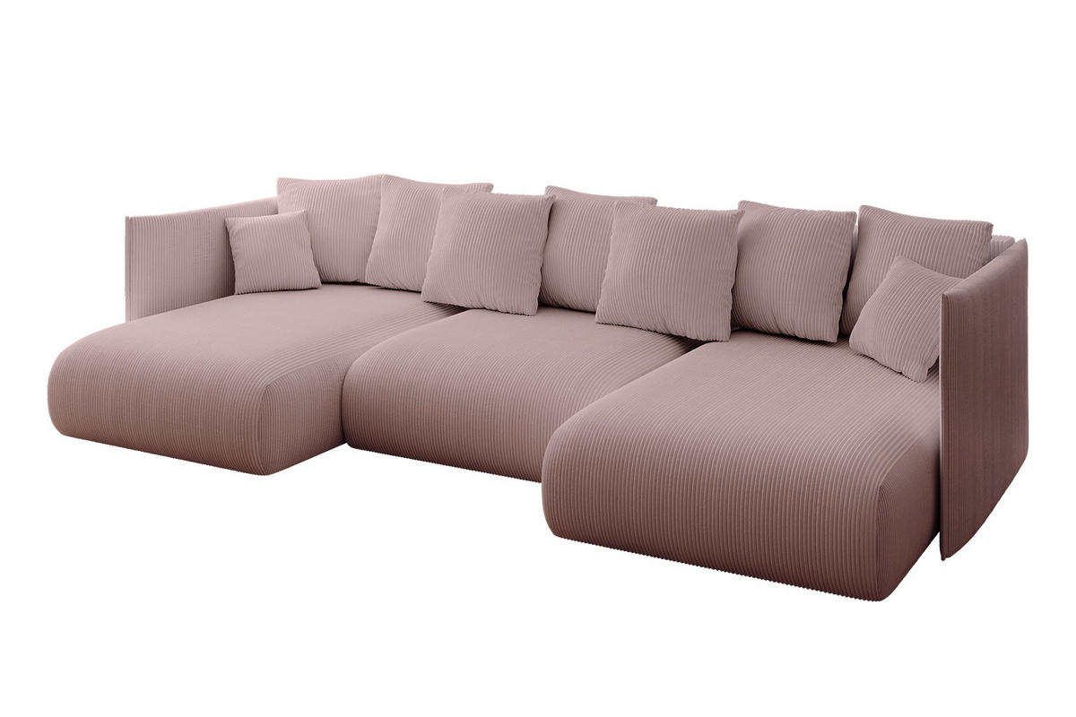 WOHNLANDSCHAFT mit Schlaffunktion und Bettkasten ONESK-U 304x165x40 Rosa Cord - Rosa, Holzwerkstoff/Kunststoff (304/90/165cm) - ALTDECOR
