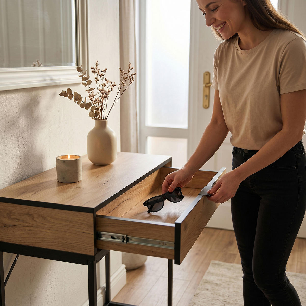 KONSOLENTISCH MODENA 80 cm Craft Eiche - Eichefarben/Schwarz, Holzwerkstoff (35/80/80cm) - Akord